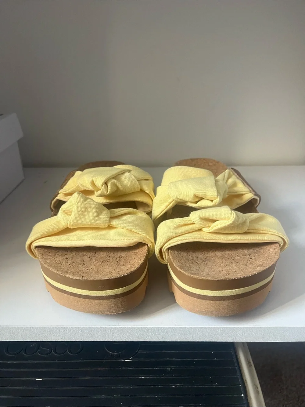 Reef Yellow Knotted Fabric Cork Slide Sandals